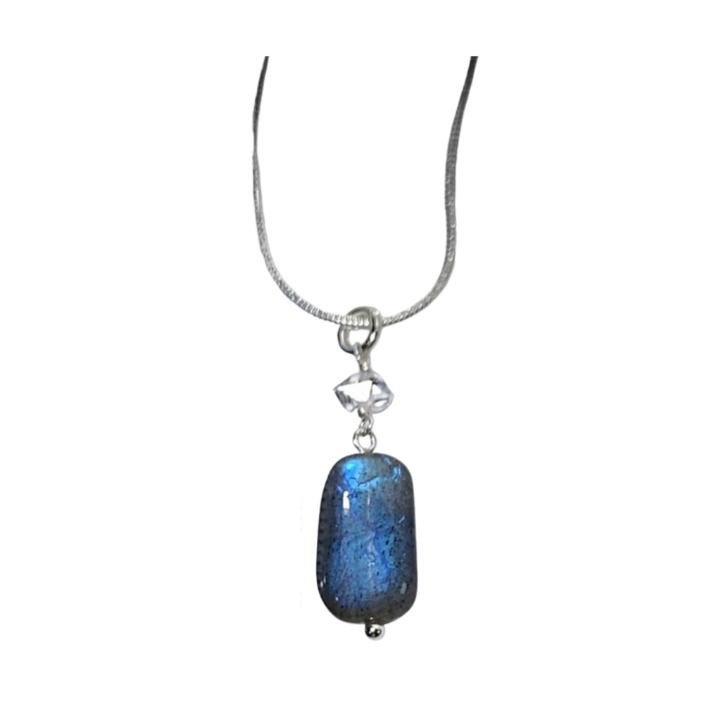 Hand Made Labradorite Diamond Pendant Necklace - Picture 3 of 8